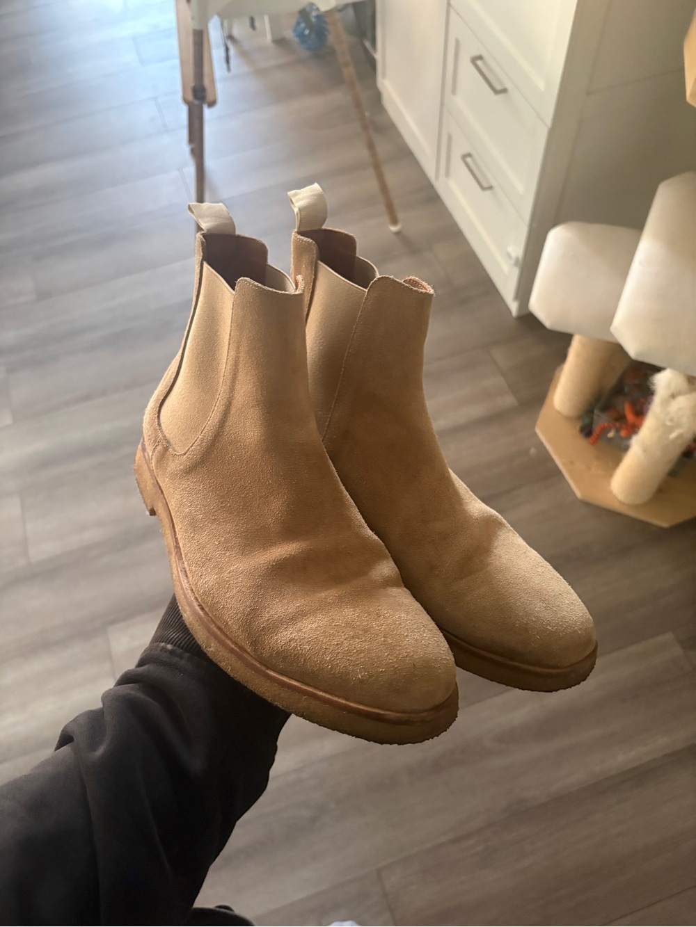 Common Projects Beige Suede Chelsea Boots